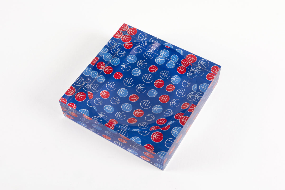 Lucky Hoops candy dish in Cherry Blue by BY ROBYNBLAIR, angled view
