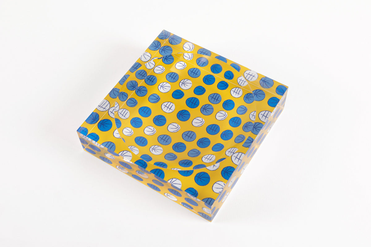 Lucky Hoops candy dish in Cobalt Yellow by BY ROBYNBLAIR, angled view