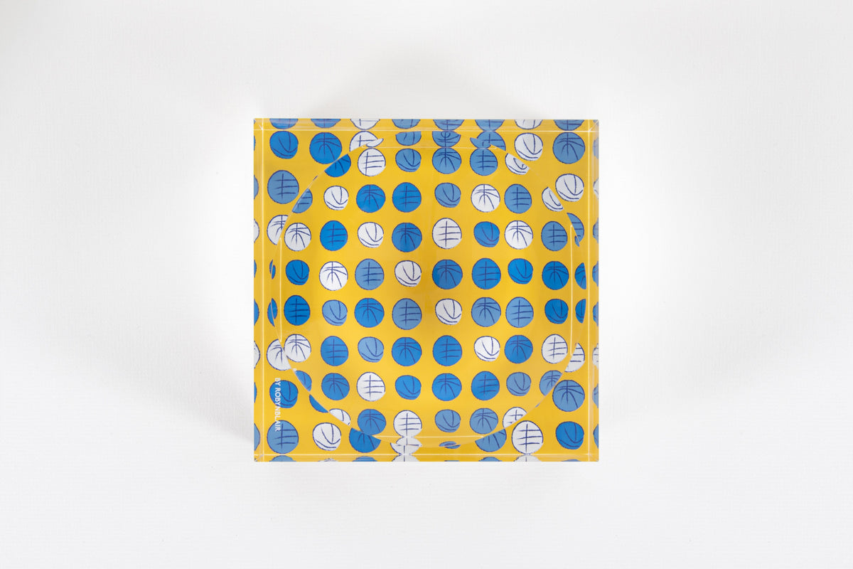 Lucky Hoops candy dish in Cobalt Yellow by BY ROBYNBLAIR, top-down view