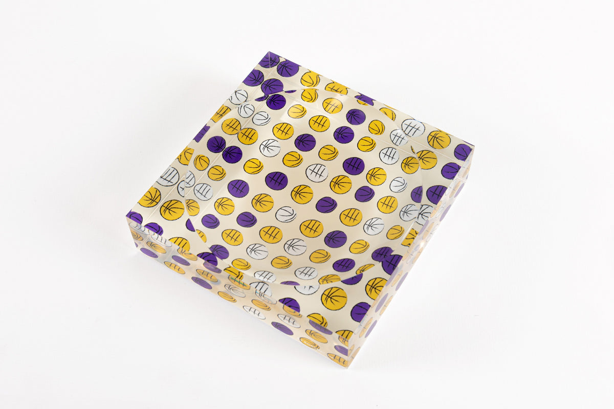 Lucky Hoops candy dish in Violet Yellow by BY ROBYNBLAIR, angled view